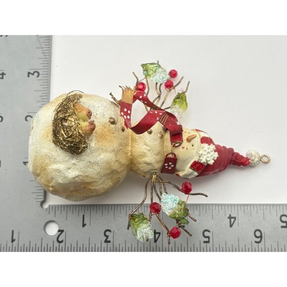 Vintage Snowman Christmas Tree Ornament Wire Branch Arms With Bird Nest Folk Art - Picture 3 of 7